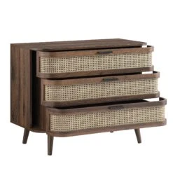 Izzy Curved Rattan Chest Of 3 Drawers, Walnut -Daals Store FT COD 05 WALN WB3