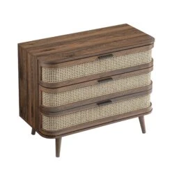 Izzy Curved Rattan Chest Of 3 Drawers, Walnut -Daals Store FT COD 05 WALN WB4