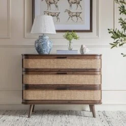 Izzy Curved Rattan Chest Of 3 Drawers, Walnut -Daals Store FT COD 05 WALN scene1