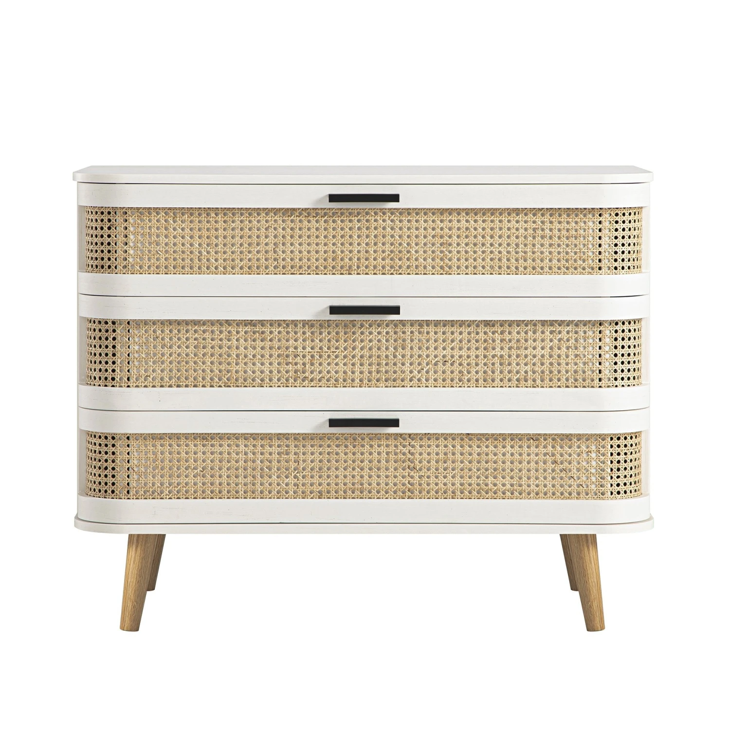 Izzy Curved Rattan Chest Of 3 Drawers, White 1 Izzy Curved Rattan Chest Of 3 Drawers, White