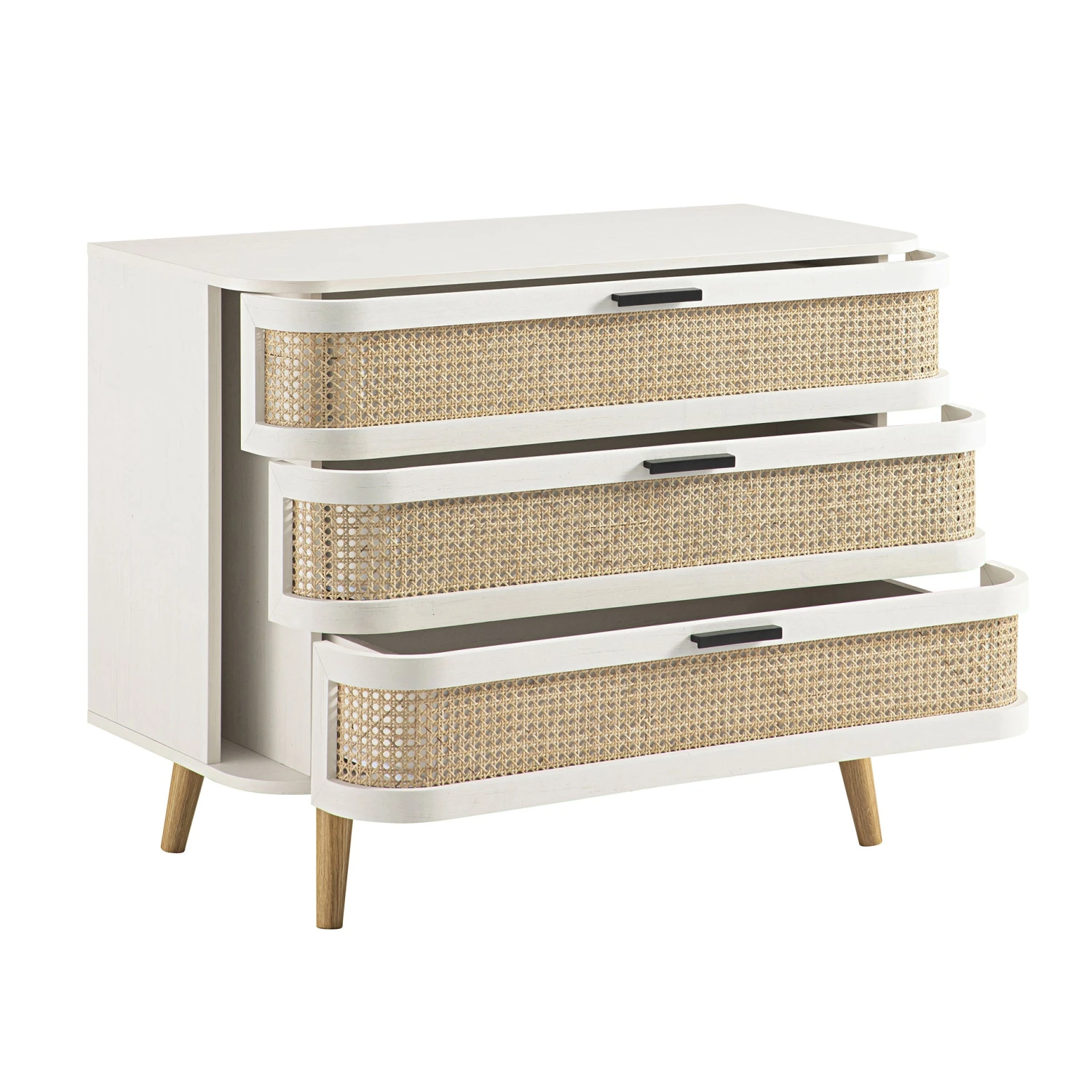 Izzy Curved Rattan Chest Of 3 Drawers, White 4 Izzy Curved Rattan Chest Of 3 Drawers, White - Image 4