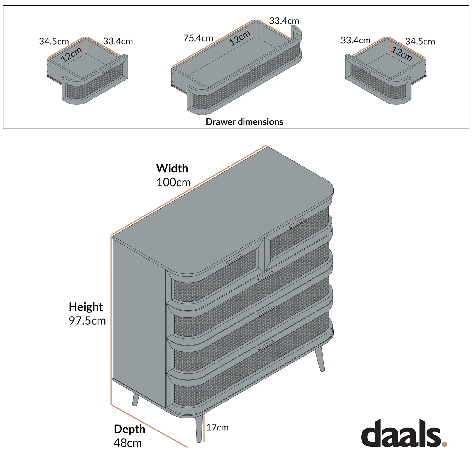 Izzy Curved Rattan Chest Of 5 Drawers, Natural 8 Izzy Curved Rattan Chest Of 5 Drawers, Natural - Image 8