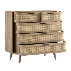 Izzy Curved Rattan Chest Of 5 Drawers, Natural 22 Izzy Curved Rattan Chest Of 5 Drawers, Natural -Daals Store FT COD 06 NAT WB3