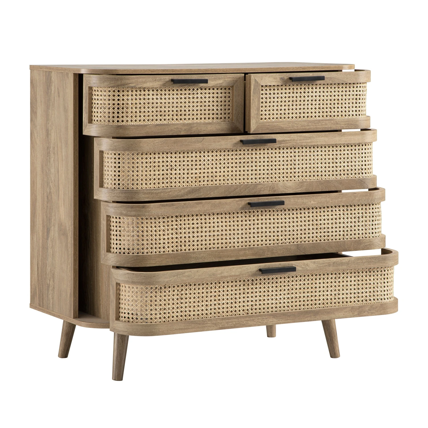 Izzy Curved Rattan Chest Of 5 Drawers, Natural 9 Izzy Curved Rattan Chest Of 5 Drawers, Natural - Image 9