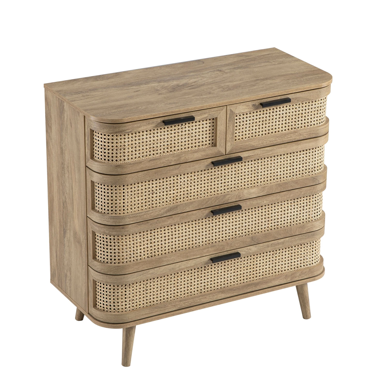 Izzy Curved Rattan Chest Of 5 Drawers, Natural 10 Izzy Curved Rattan Chest Of 5 Drawers, Natural - Image 10