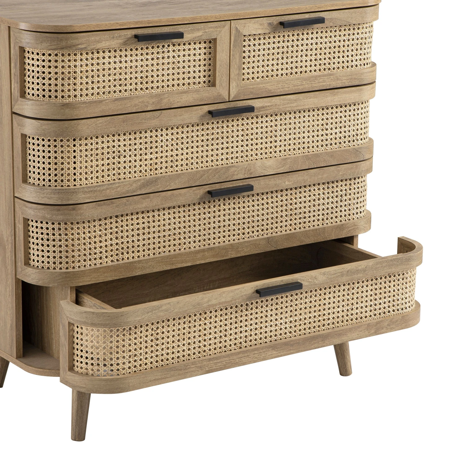Izzy Curved Rattan Chest Of 5 Drawers, Natural 14 Izzy Curved Rattan Chest Of 5 Drawers, Natural - Image 14