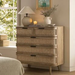 Izzy Curved Rattan Chest Of 5 Drawers, Natural 15 Izzy Curved Rattan Chest Of 5 Drawers, Natural -Daals Store FT COD 06 NAT scene1