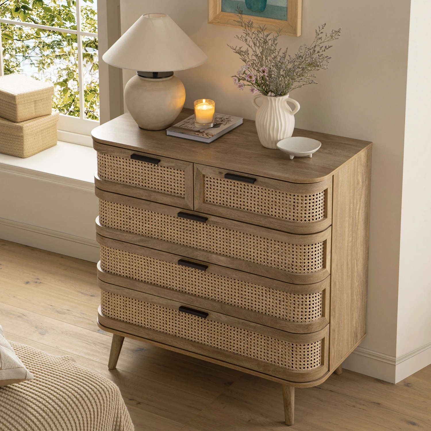 Izzy Curved Rattan Chest Of 5 Drawers, Natural 3 Izzy Curved Rattan Chest Of 5 Drawers, Natural - Image 3