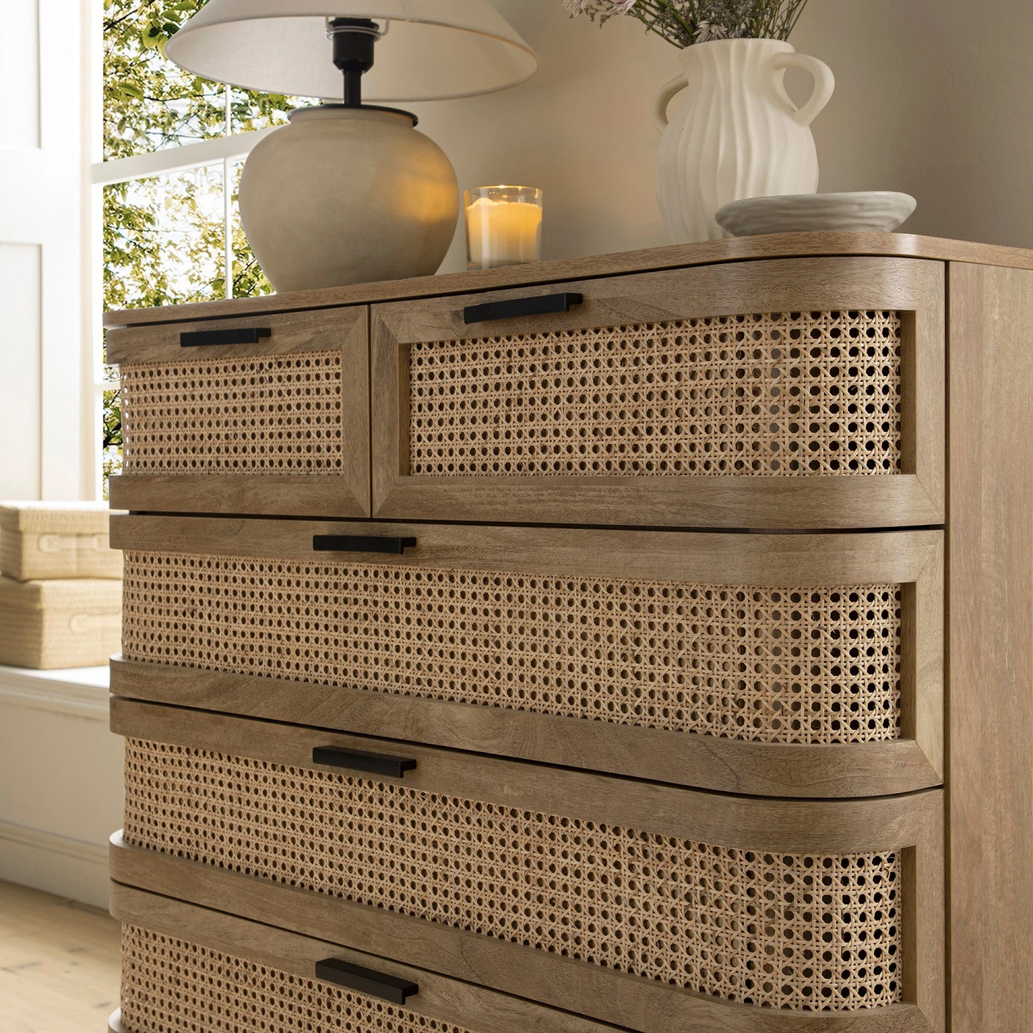 Izzy Curved Rattan Chest Of 5 Drawers, Natural 5 Izzy Curved Rattan Chest Of 5 Drawers, Natural - Image 5