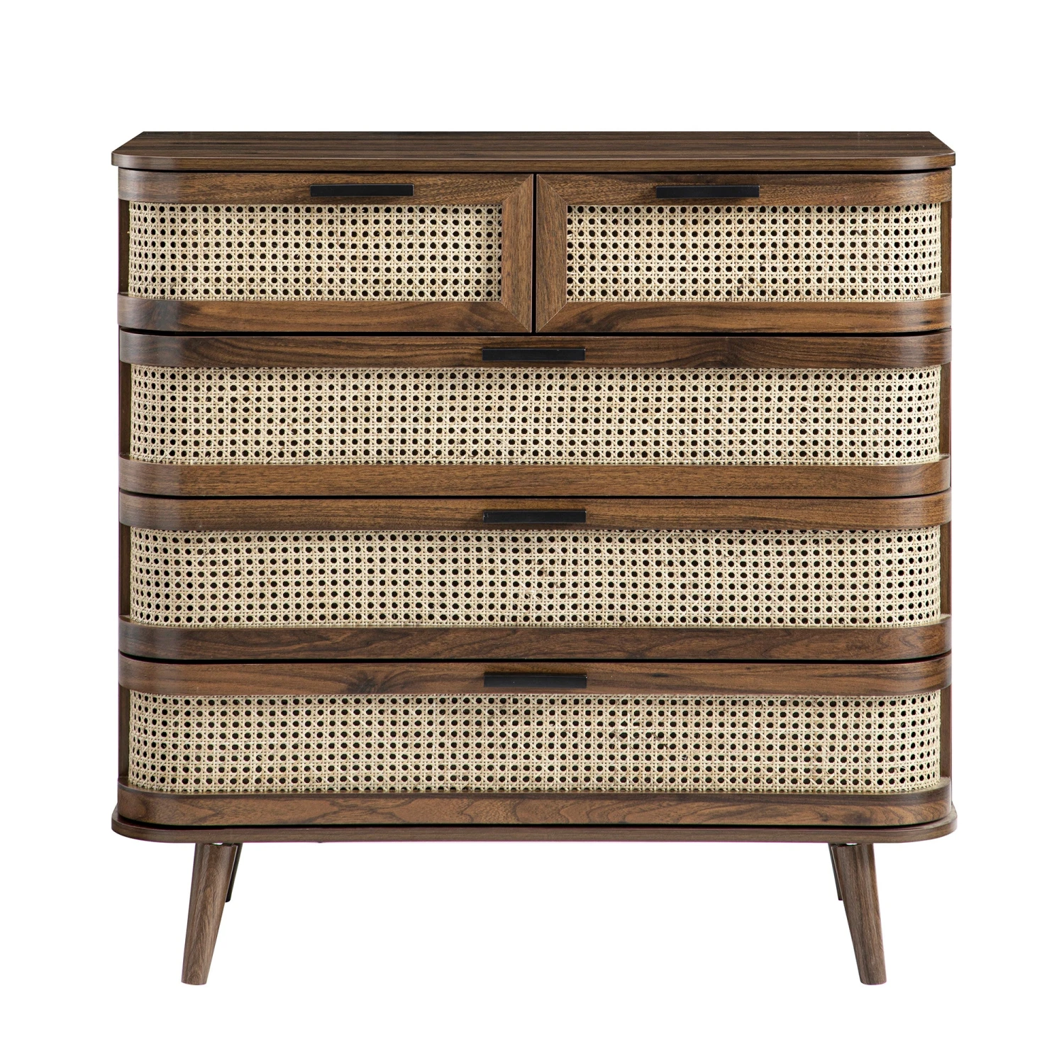 Izzy Curved Rattan Chest Of 5 Drawers, Walnut 1 Izzy Curved Rattan Chest Of 5 Drawers, Walnut