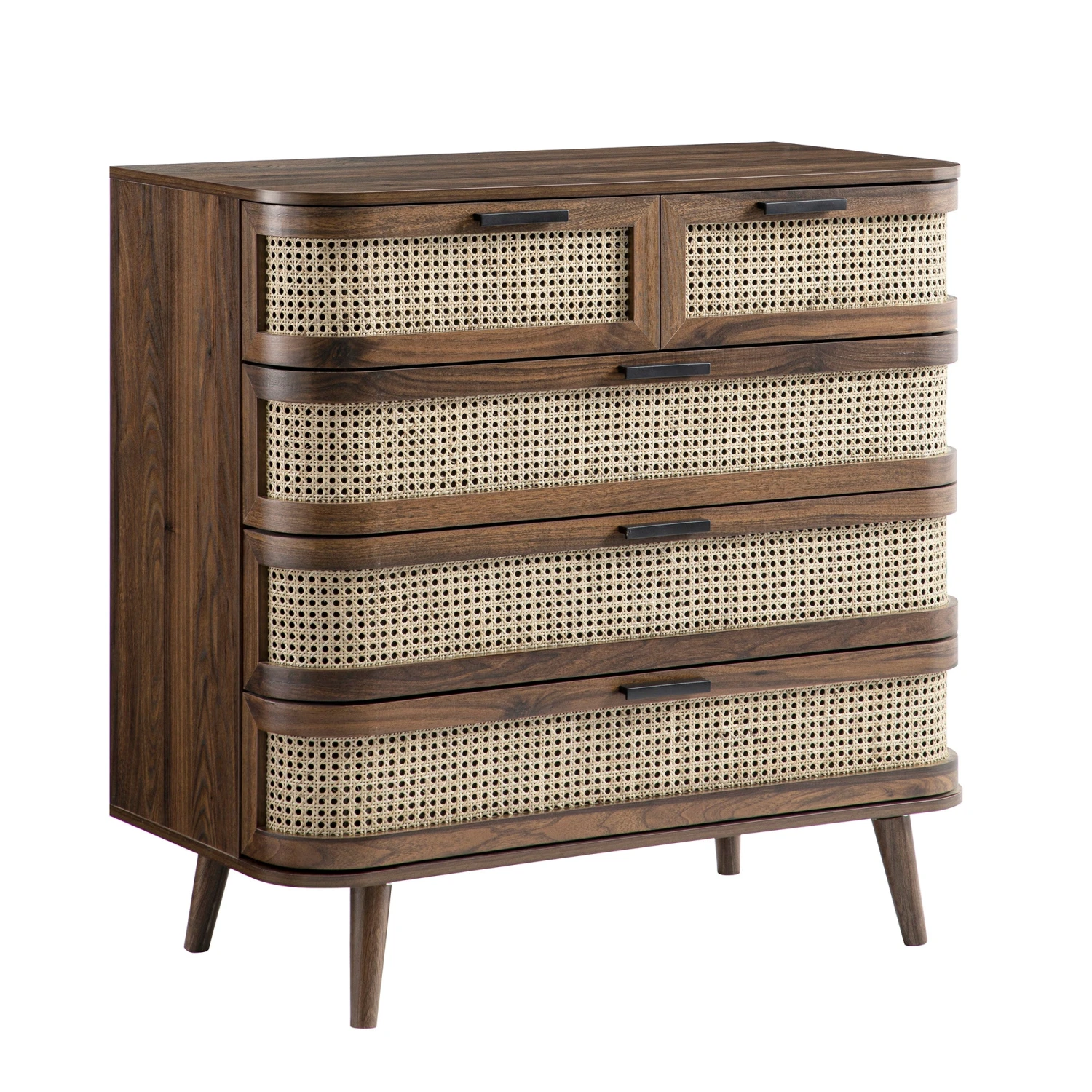Izzy Curved Rattan Chest Of 5 Drawers, Walnut 2 Izzy Curved Rattan Chest Of 5 Drawers, Walnut - Image 2