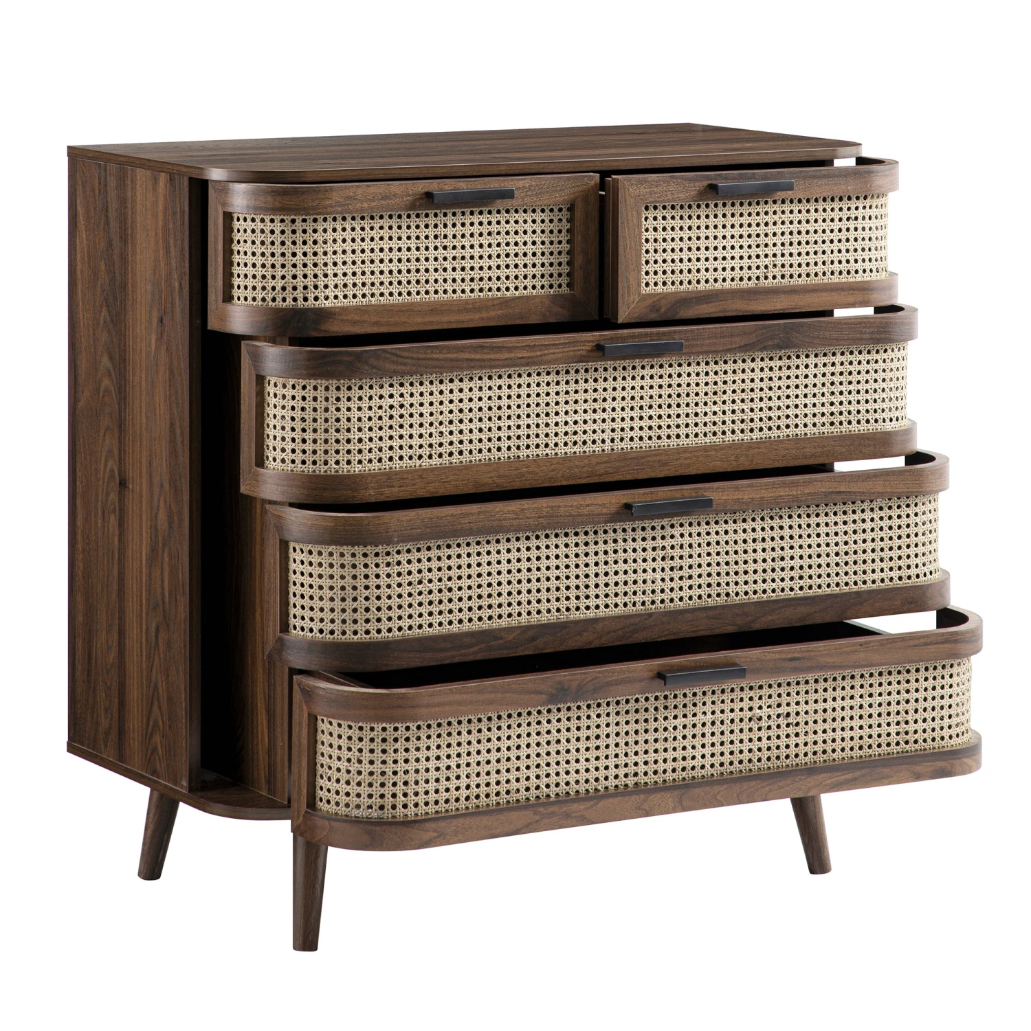 Izzy Curved Rattan Chest Of 5 Drawers, Walnut 4 Izzy Curved Rattan Chest Of 5 Drawers, Walnut - Image 4