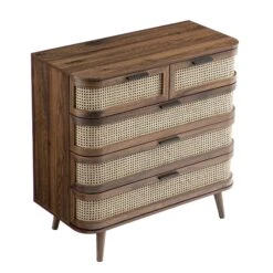 Izzy Curved Rattan Chest Of 5 Drawers, Walnut 13 Izzy Curved Rattan Chest Of 5 Drawers, Walnut -Daals Store FT COD 06 WALN WB4
