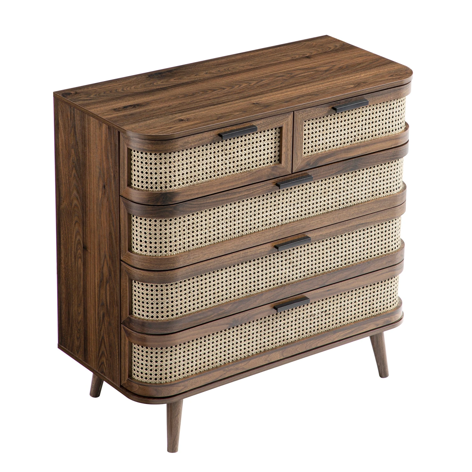 Izzy Curved Rattan Chest Of 5 Drawers, Walnut 5 Izzy Curved Rattan Chest Of 5 Drawers, Walnut - Image 5