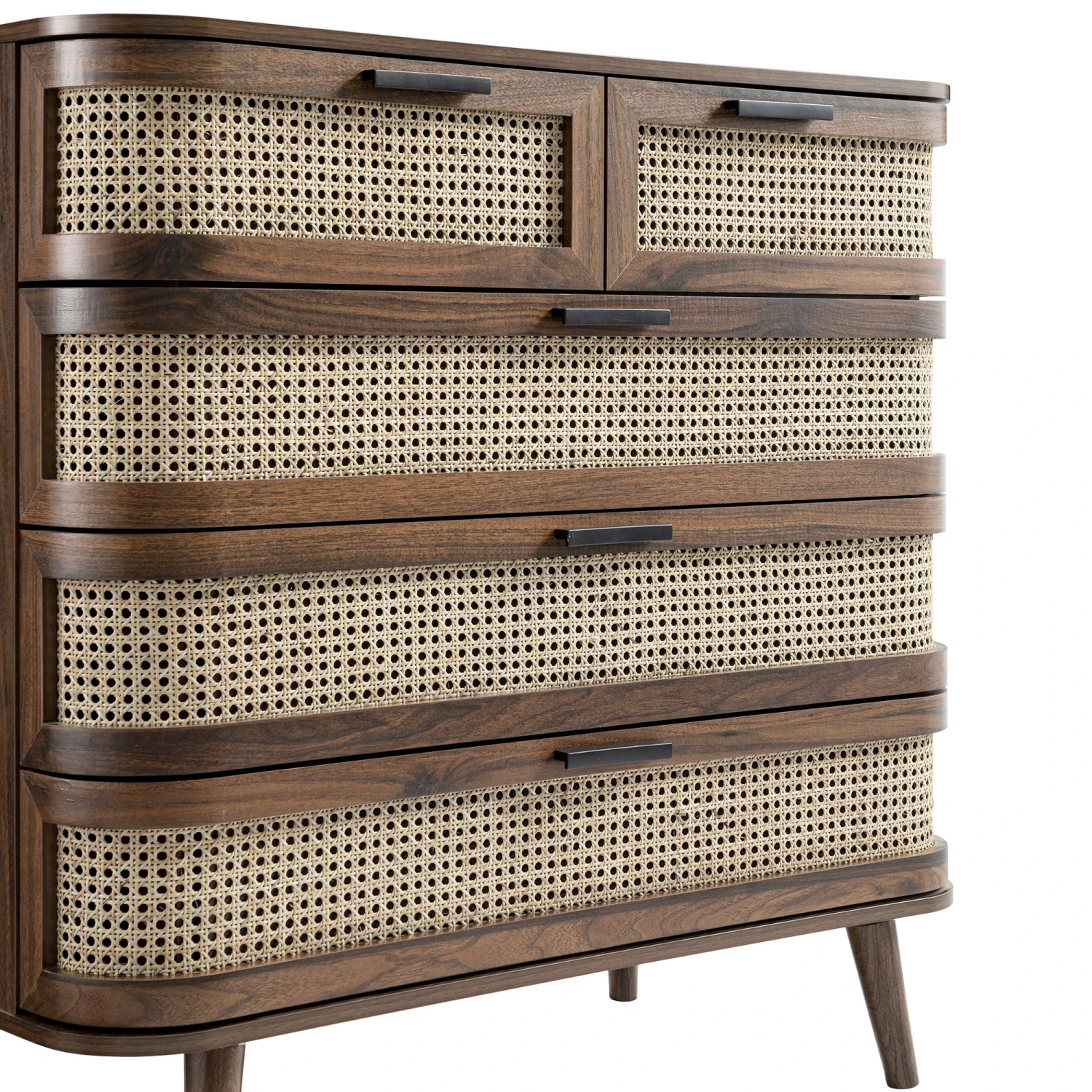 Izzy Curved Rattan Chest Of 5 Drawers, Walnut 8 Izzy Curved Rattan Chest Of 5 Drawers, Walnut - Image 8