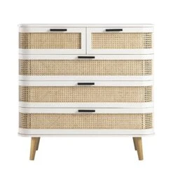 Izzy Curved Rattan Chest Of 5 Drawers, White -Daals Store FT COD 06 WHITE WB1