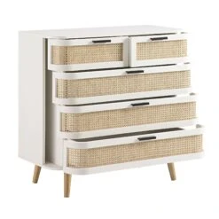 Izzy Curved Rattan Chest Of 5 Drawers, White -Daals Store FT COD 06 WHITE WB3