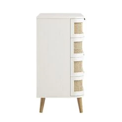Izzy Curved Rattan Chest Of 5 Drawers, White -Daals Store FT COD 06 WHITE WB4