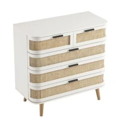 Izzy Curved Rattan Chest Of 5 Drawers, White -Daals Store FT COD 06 WHITE WB5