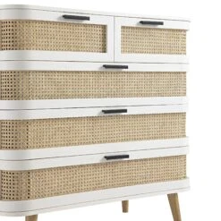 Izzy Curved Rattan Chest Of 5 Drawers, White -Daals Store FT COD 06 WHITE detail2