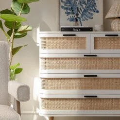 Izzy Curved Rattan Chest Of 5 Drawers, White -Daals Store FT COD 06 WHITE scene2
