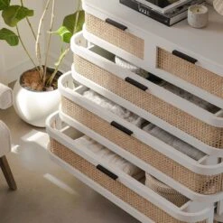 Izzy Curved Rattan Chest Of 5 Drawers, White -Daals Store FT COD 06 WHITE scene4