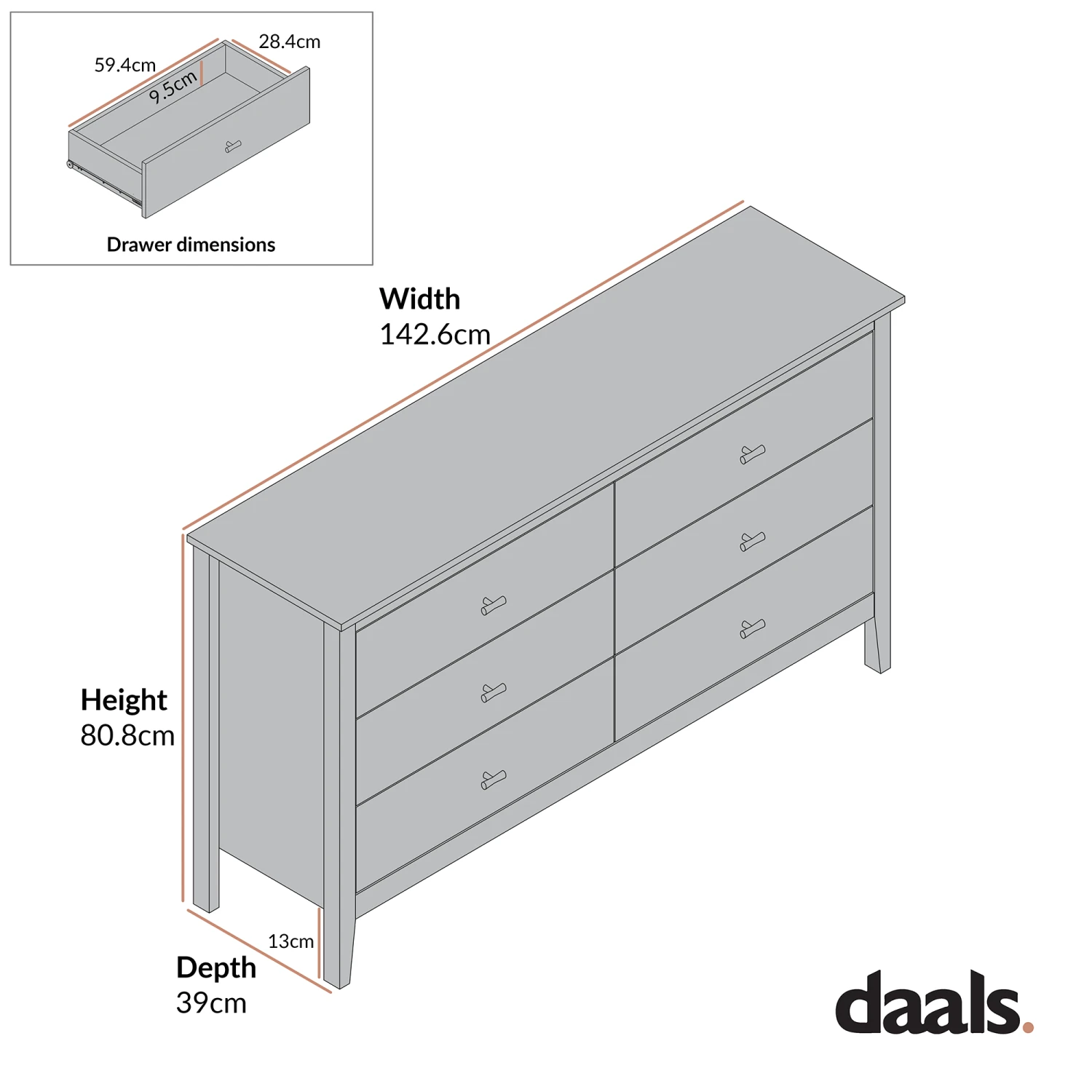 Oakham Chest Of 6 Drawers, Nude Pink 3 Oakham Chest Of 6 Drawers, Nude Pink - Image 3