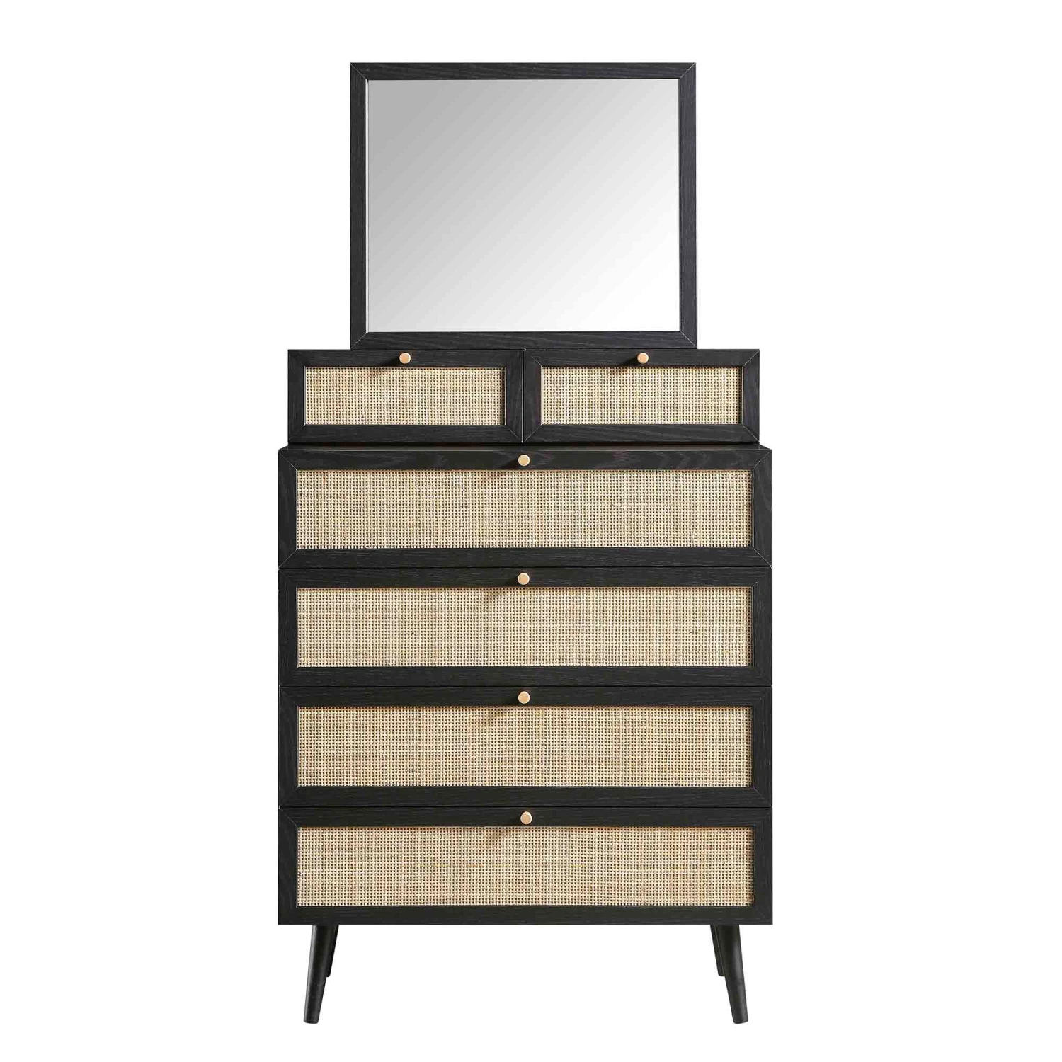 Frances Woven Rattan Tall Vanity Chest With Mirror, Black 4 Frances Woven Rattan Tall Vanity Chest With Mirror, Black - Image 4