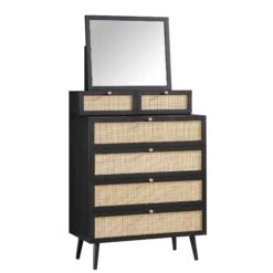 Frances Woven Rattan Tall Vanity Chest With Mirror, Black 17 Frances Woven Rattan Tall Vanity Chest With Mirror, Black -Daals Store FT COD MIRR 04 BLACK WB2