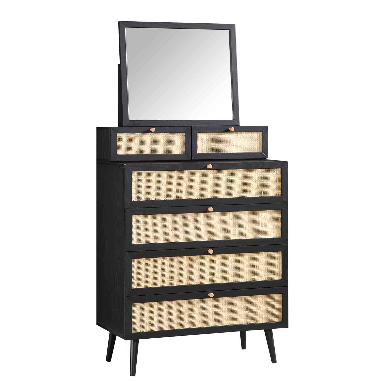 Frances Woven Rattan Tall Vanity Chest With Mirror, Black 5 Frances Woven Rattan Tall Vanity Chest With Mirror, Black - Image 5