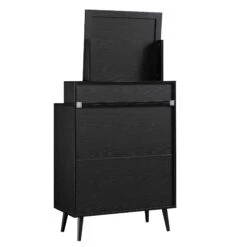 Frances Woven Rattan Tall Vanity Chest With Mirror, Black 22 Frances Woven Rattan Tall Vanity Chest With Mirror, Black -Daals Store FT COD MIRR 04 BLACK WB6