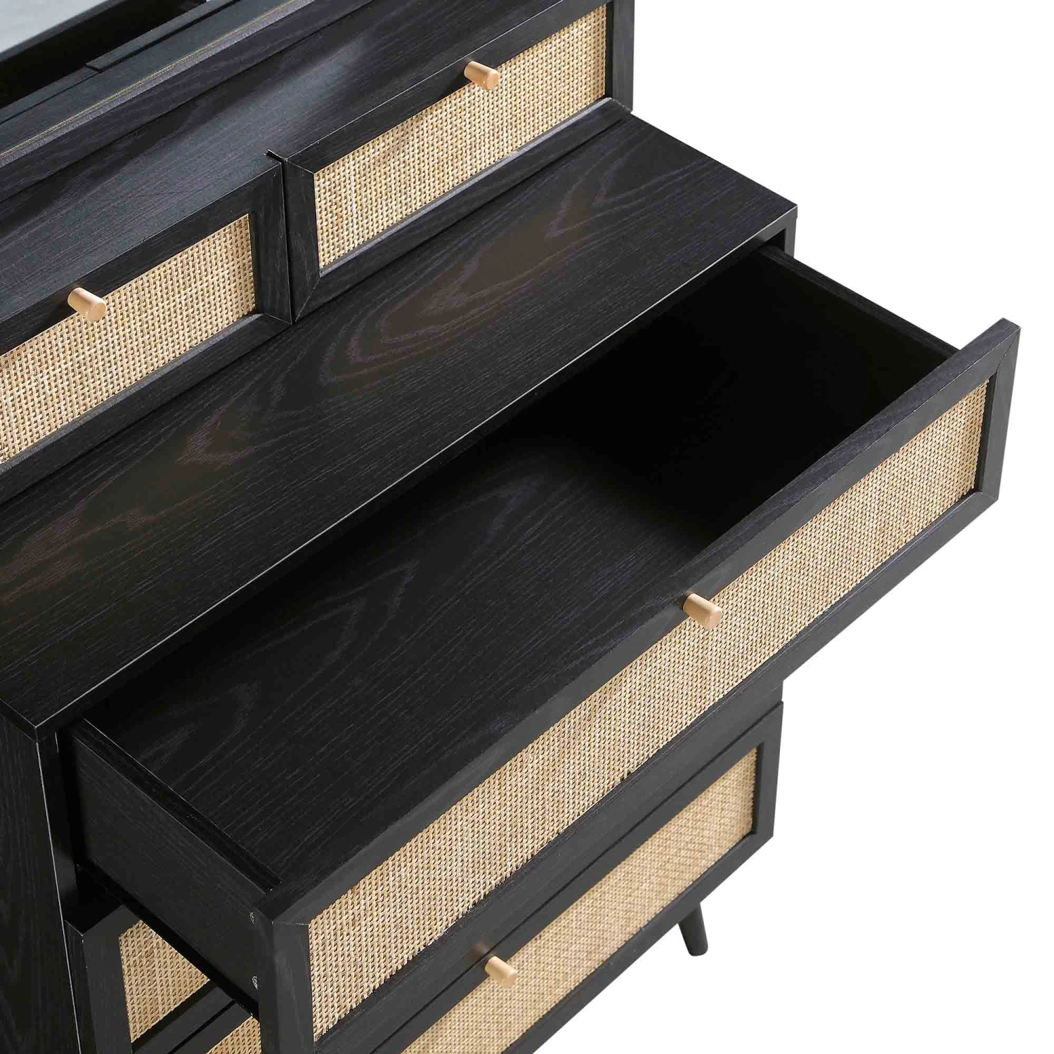 Frances Woven Rattan Tall Vanity Chest With Mirror, Black 12 Frances Woven Rattan Tall Vanity Chest With Mirror, Black - Image 12