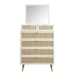 Frances Woven Rattan Tall Vanity Chest With Mirror, White 16 Frances Woven Rattan Tall Vanity Chest With Mirror, White -Daals Store FT COD MIRR 04 WHITE WB1