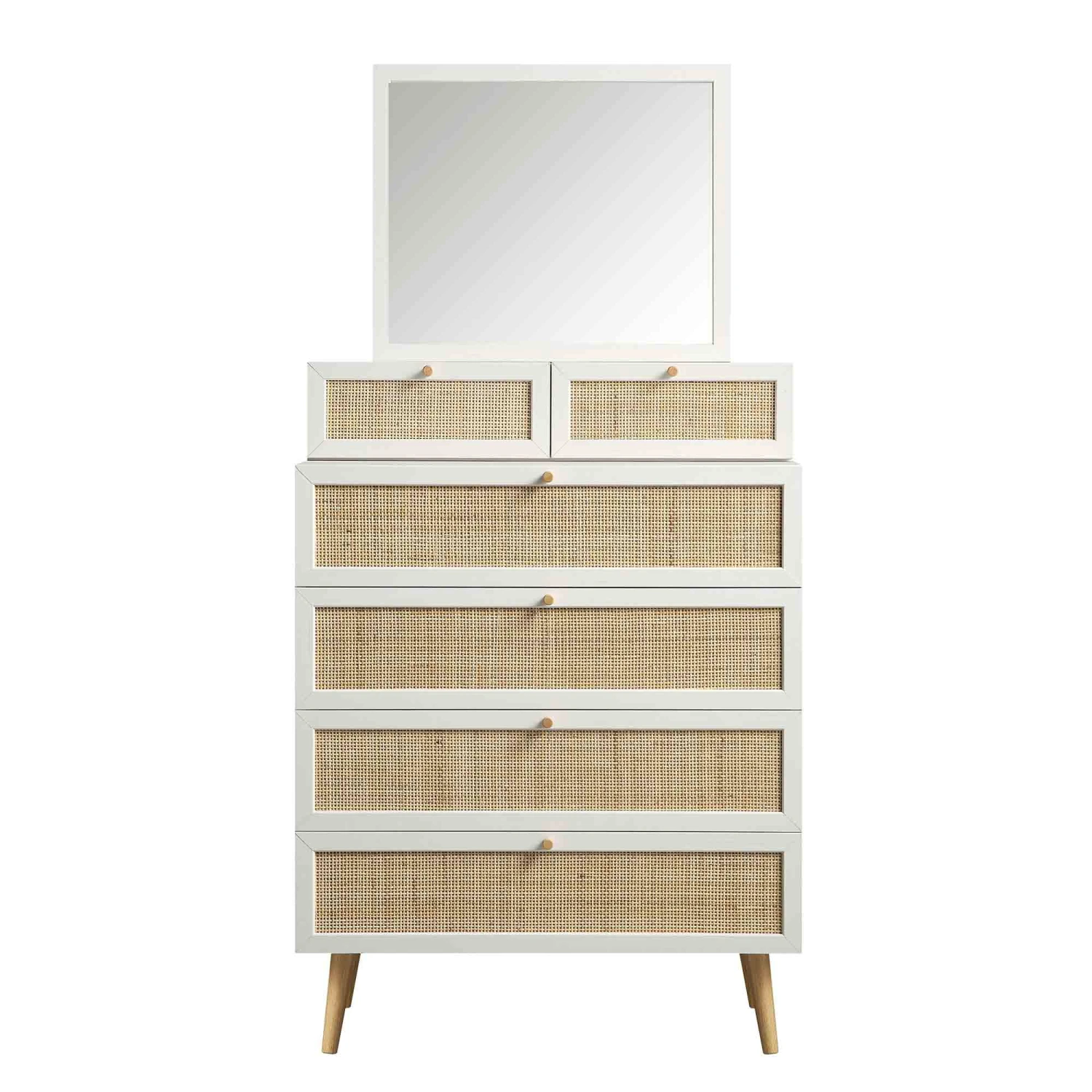 Frances Woven Rattan Tall Vanity Chest With Mirror, White 4 Frances Woven Rattan Tall Vanity Chest With Mirror, White - Image 4