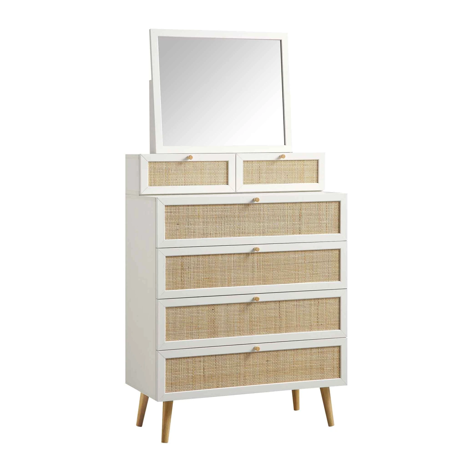 Frances Woven Rattan Tall Vanity Chest With Mirror, White 7 Frances Woven Rattan Tall Vanity Chest With Mirror, White - Image 7