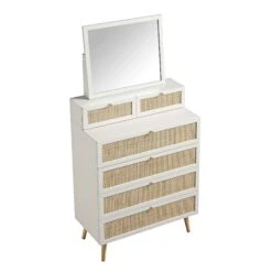 Frances Woven Rattan Tall Vanity Chest With Mirror, White 22 Frances Woven Rattan Tall Vanity Chest With Mirror, White -Daals Store FT COD MIRR 04 WHITE WB6