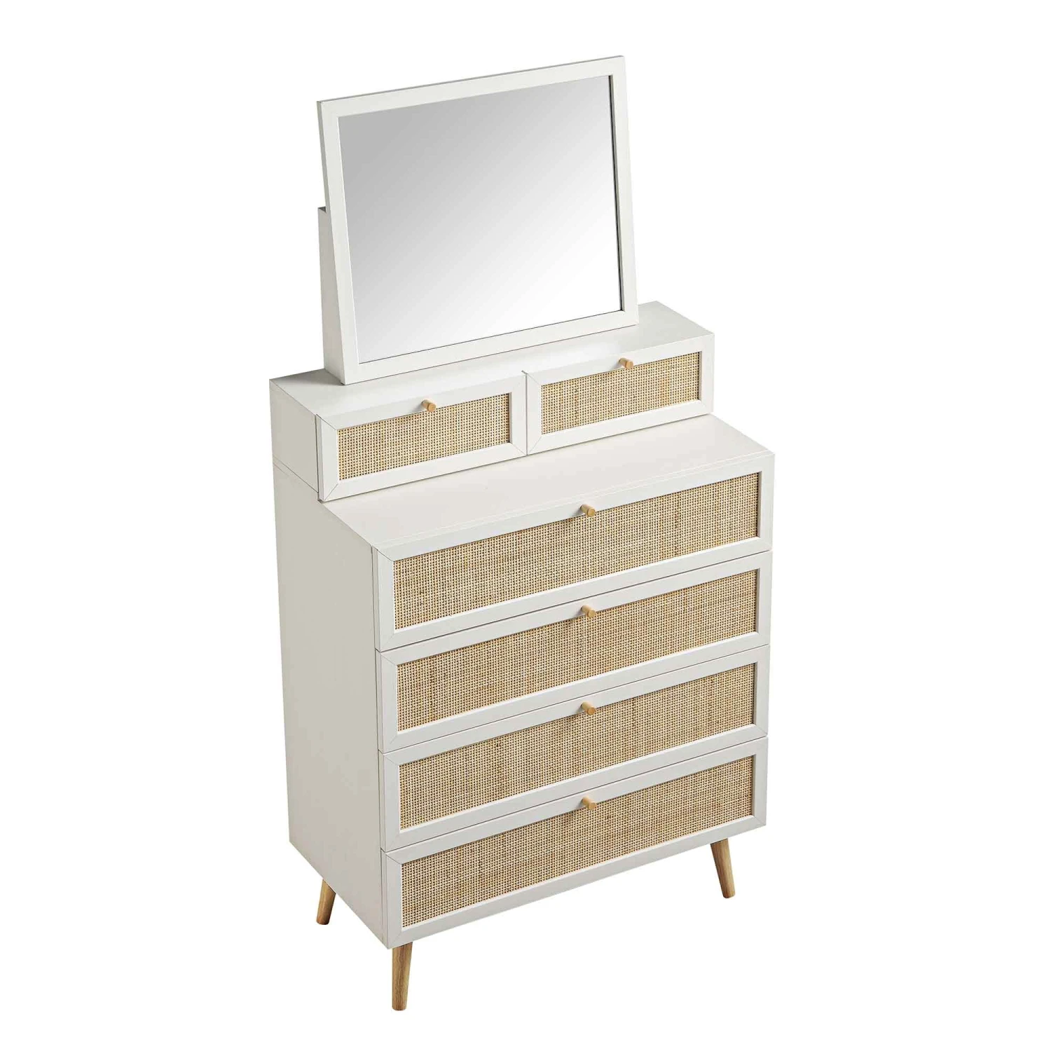 Frances Woven Rattan Tall Vanity Chest With Mirror, White 10 Frances Woven Rattan Tall Vanity Chest With Mirror, White - Image 10
