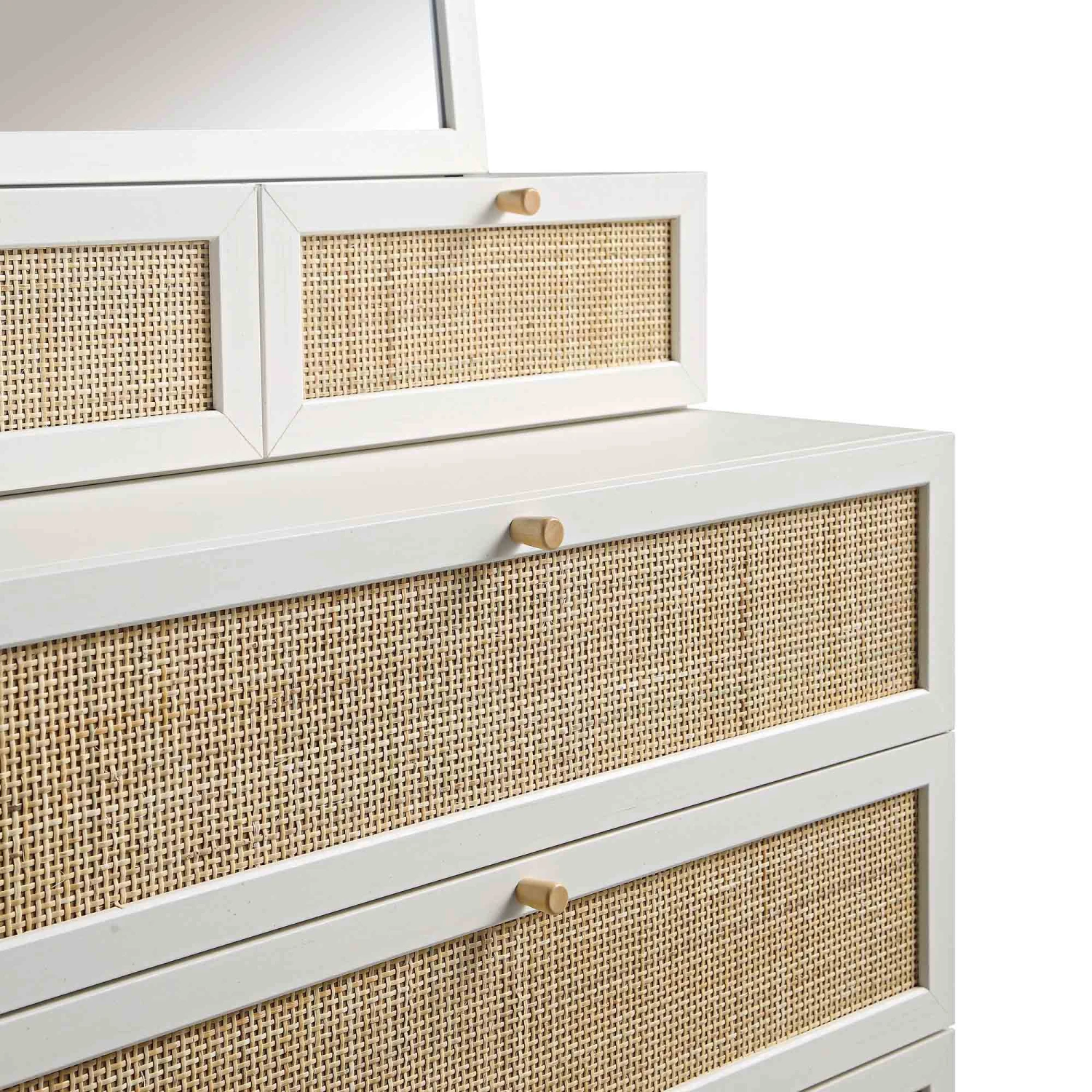 Frances Woven Rattan Tall Vanity Chest With Mirror, White 11 Frances Woven Rattan Tall Vanity Chest With Mirror, White - Image 11