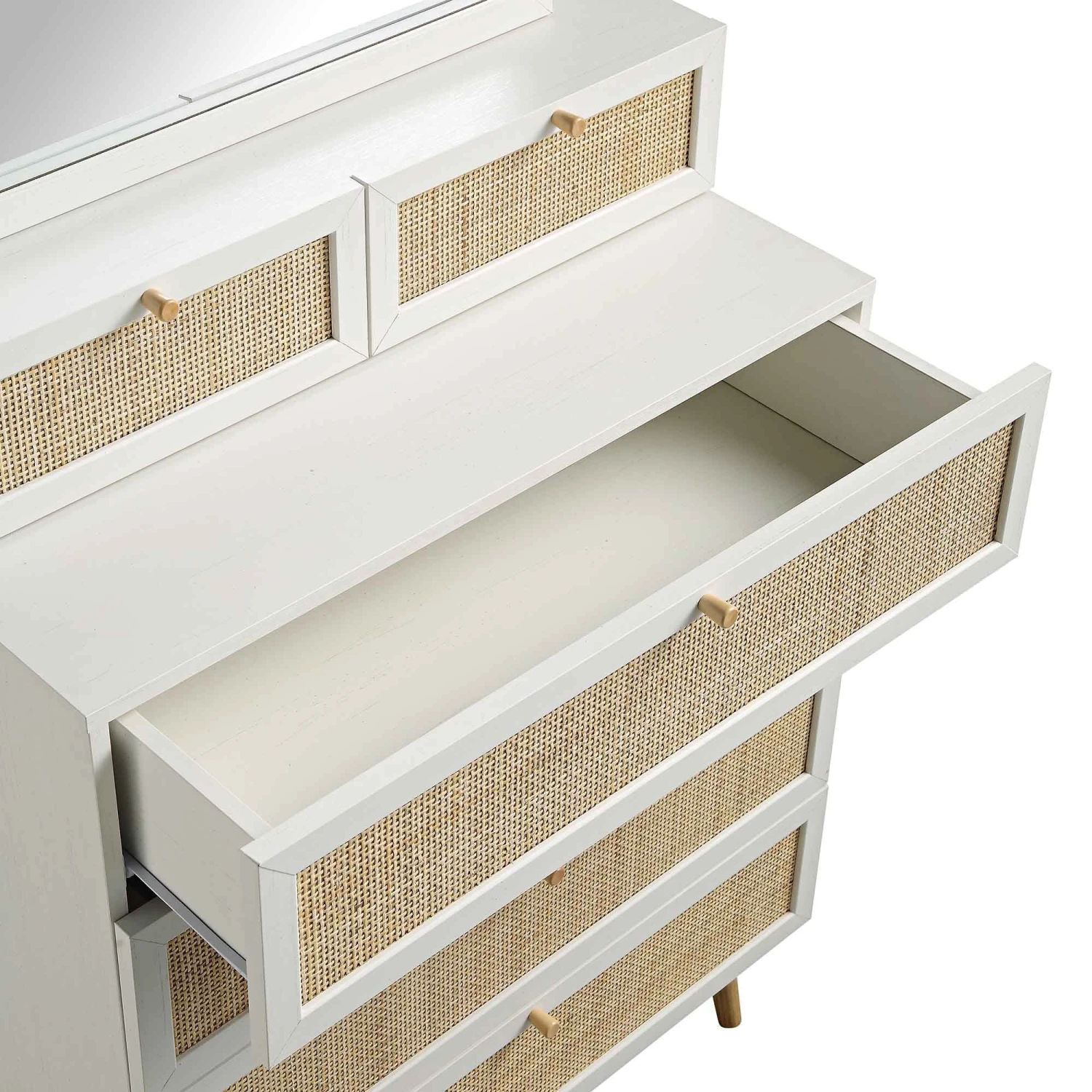 Frances Woven Rattan Tall Vanity Chest With Mirror, White 12 Frances Woven Rattan Tall Vanity Chest With Mirror, White - Image 12