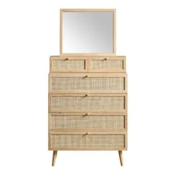 Frances Woven Rattan Tall Vanity Chest With Mirror, Natural 15 Frances Woven Rattan Tall Vanity Chest With Mirror, Natural -Daals Store FT COD MIRR 04 NAT WB1