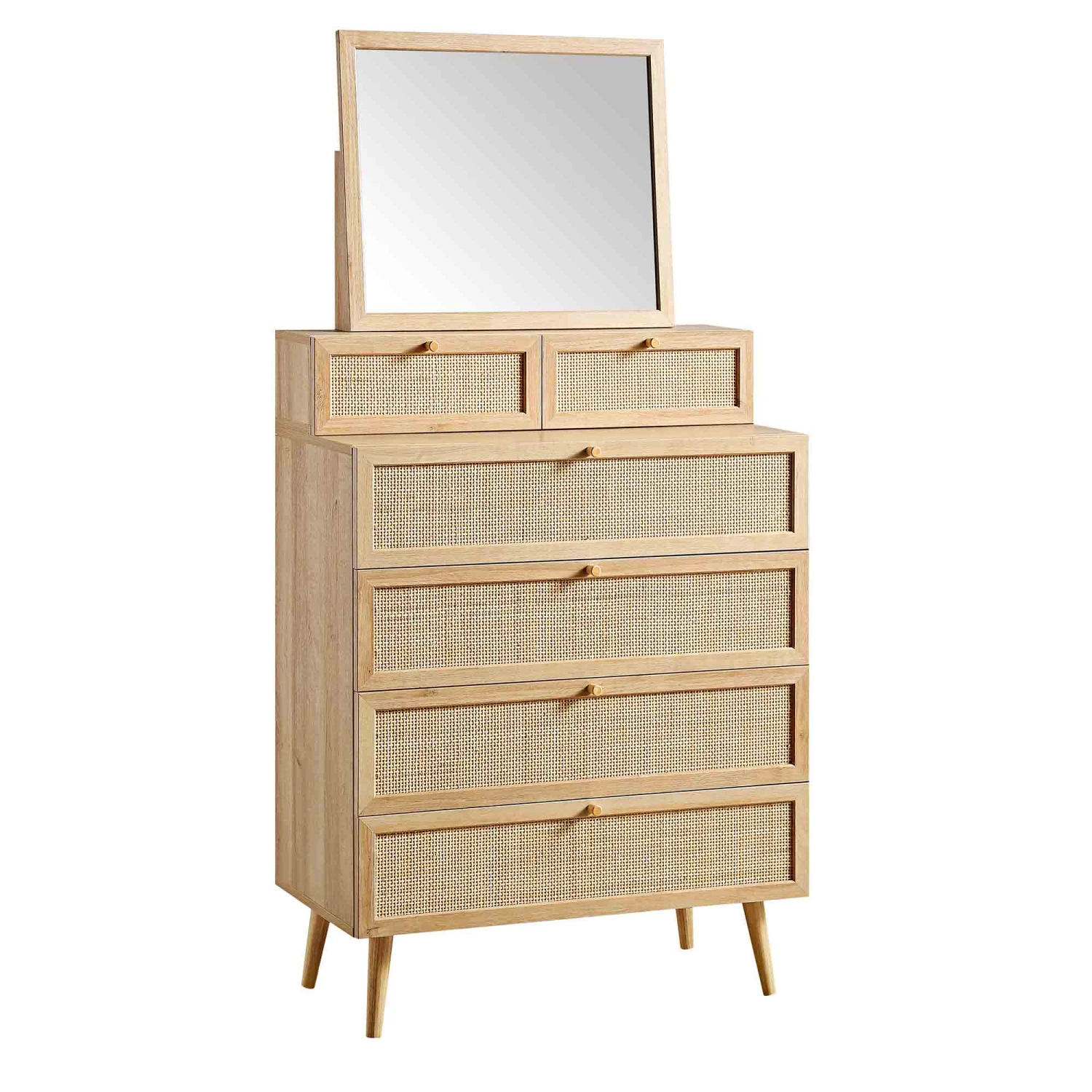 Frances Woven Rattan Tall Vanity Chest With Mirror, Natural 5 Frances Woven Rattan Tall Vanity Chest With Mirror, Natural - Image 5