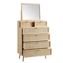 Frances Woven Rattan Tall Vanity Chest With Mirror, Natural 18 Frances Woven Rattan Tall Vanity Chest With Mirror, Natural -Daals Store FT COD MIRR 04 NAT WB3