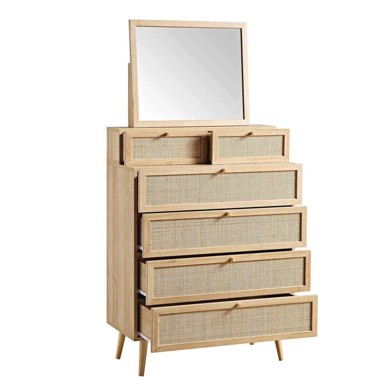 Frances Woven Rattan Tall Vanity Chest With Mirror, Natural 7 Frances Woven Rattan Tall Vanity Chest With Mirror, Natural - Image 7