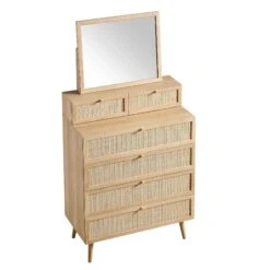 Frances Woven Rattan Tall Vanity Chest With Mirror, Natural 21 Frances Woven Rattan Tall Vanity Chest With Mirror, Natural -Daals Store FT COD MIRR 04 NAT WB6