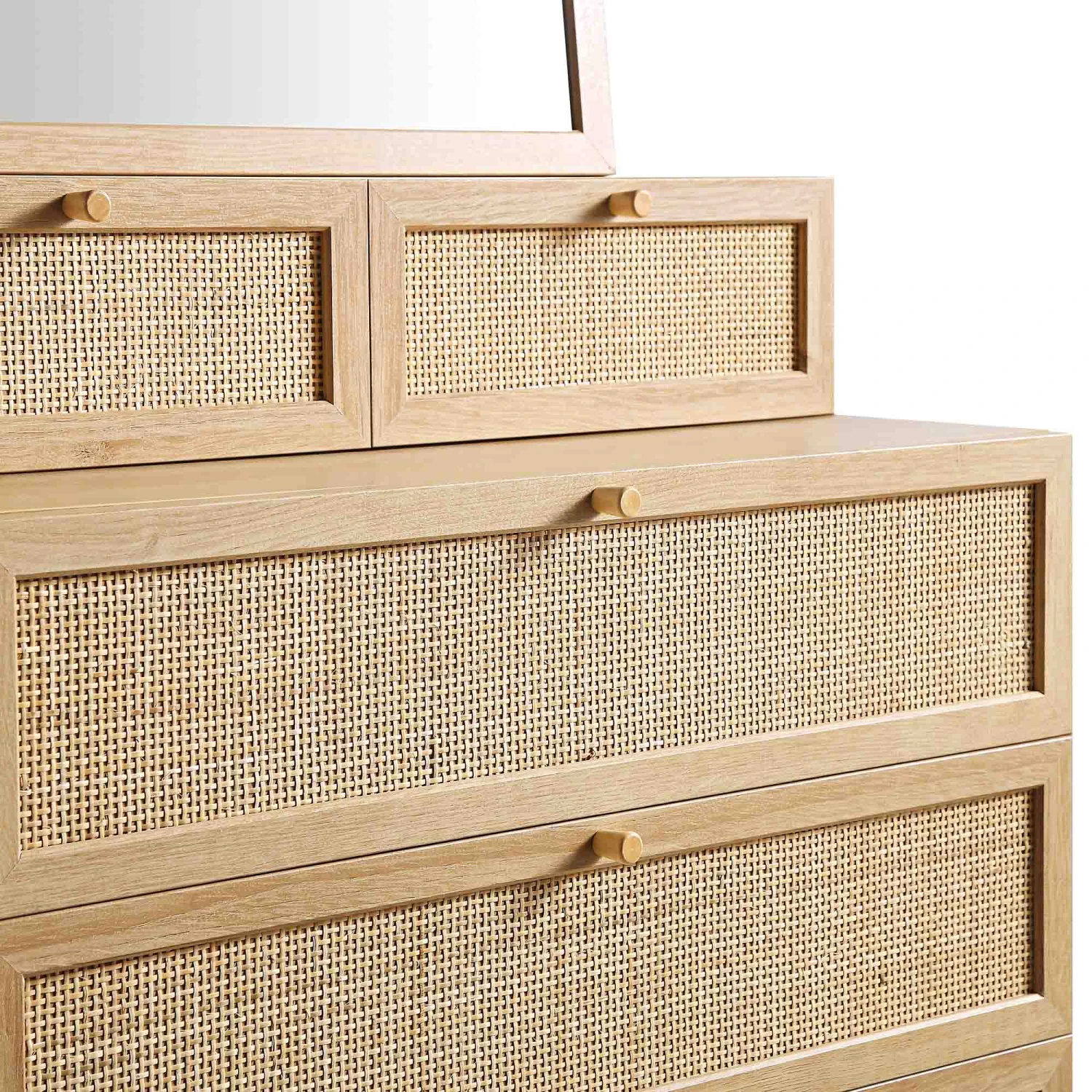 Frances Woven Rattan Tall Vanity Chest With Mirror, Natural 12 Frances Woven Rattan Tall Vanity Chest With Mirror, Natural - Image 12