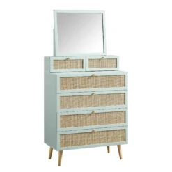 Frances Woven Rattan Tall Vanity Chest With Mirror, Mint 17 Frances Woven Rattan Tall Vanity Chest With Mirror, Mint -Daals Store FT COD MIRR 04 SAGE WB2