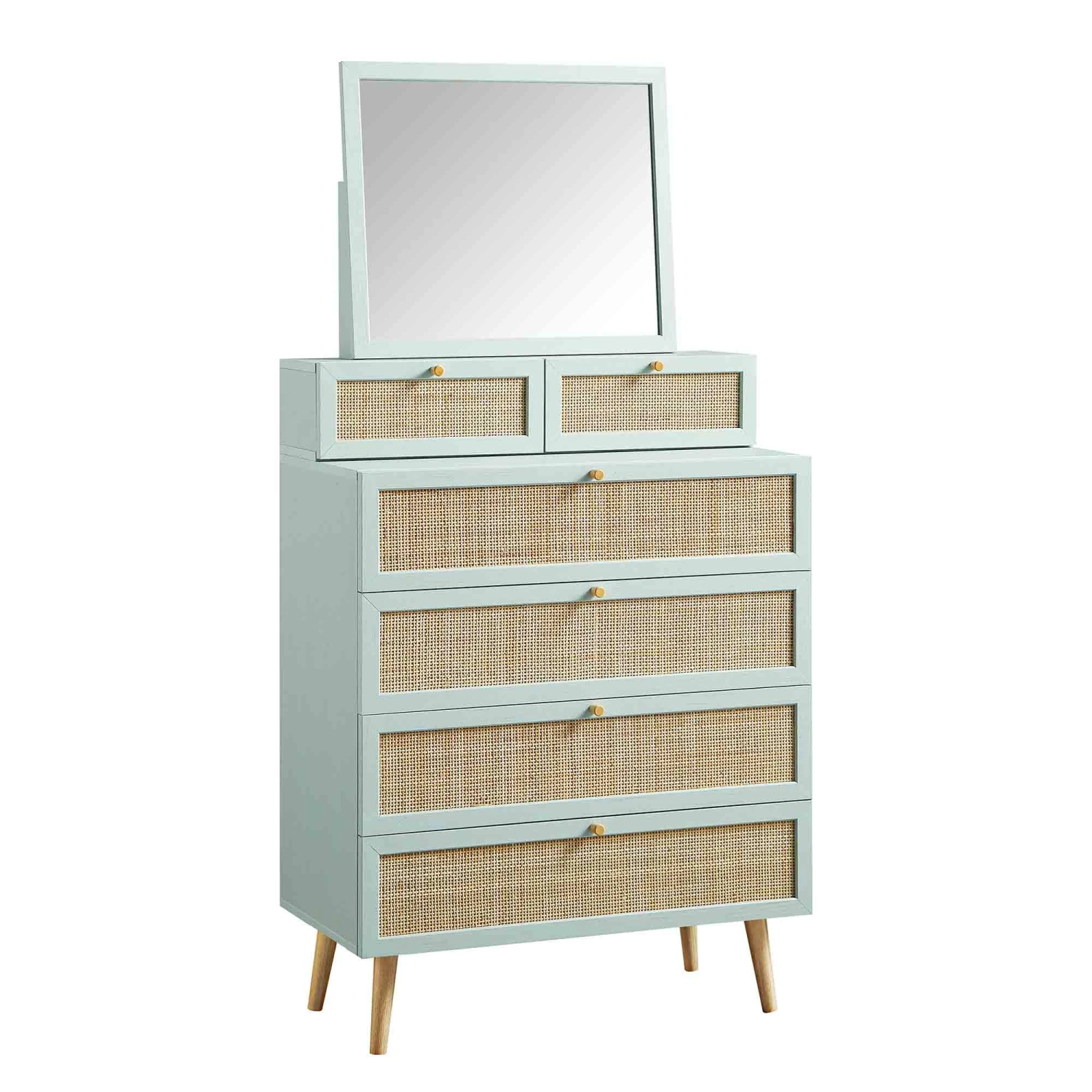 Frances Woven Rattan Tall Vanity Chest With Mirror, Mint 5 Frances Woven Rattan Tall Vanity Chest With Mirror, Mint - Image 5