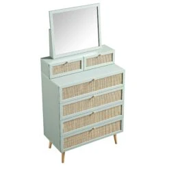 Frances Woven Rattan Tall Vanity Chest With Mirror, Mint 20 Frances Woven Rattan Tall Vanity Chest With Mirror, Mint -Daals Store FT COD MIRR 04 SAGE WB4
