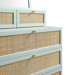 Frances Woven Rattan Tall Vanity Chest With Mirror, Mint 23 Frances Woven Rattan Tall Vanity Chest With Mirror, Mint -Daals Store FT COD MIRR 04 SAGE detail1