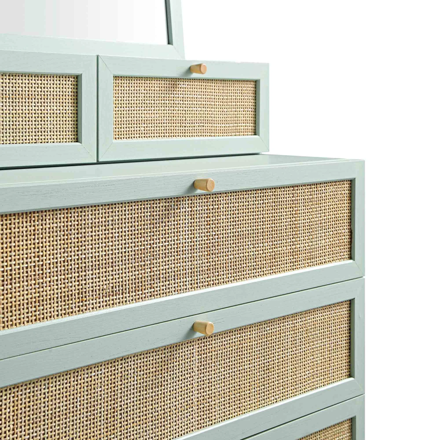 Frances Woven Rattan Tall Vanity Chest With Mirror, Mint 11 Frances Woven Rattan Tall Vanity Chest With Mirror, Mint - Image 11